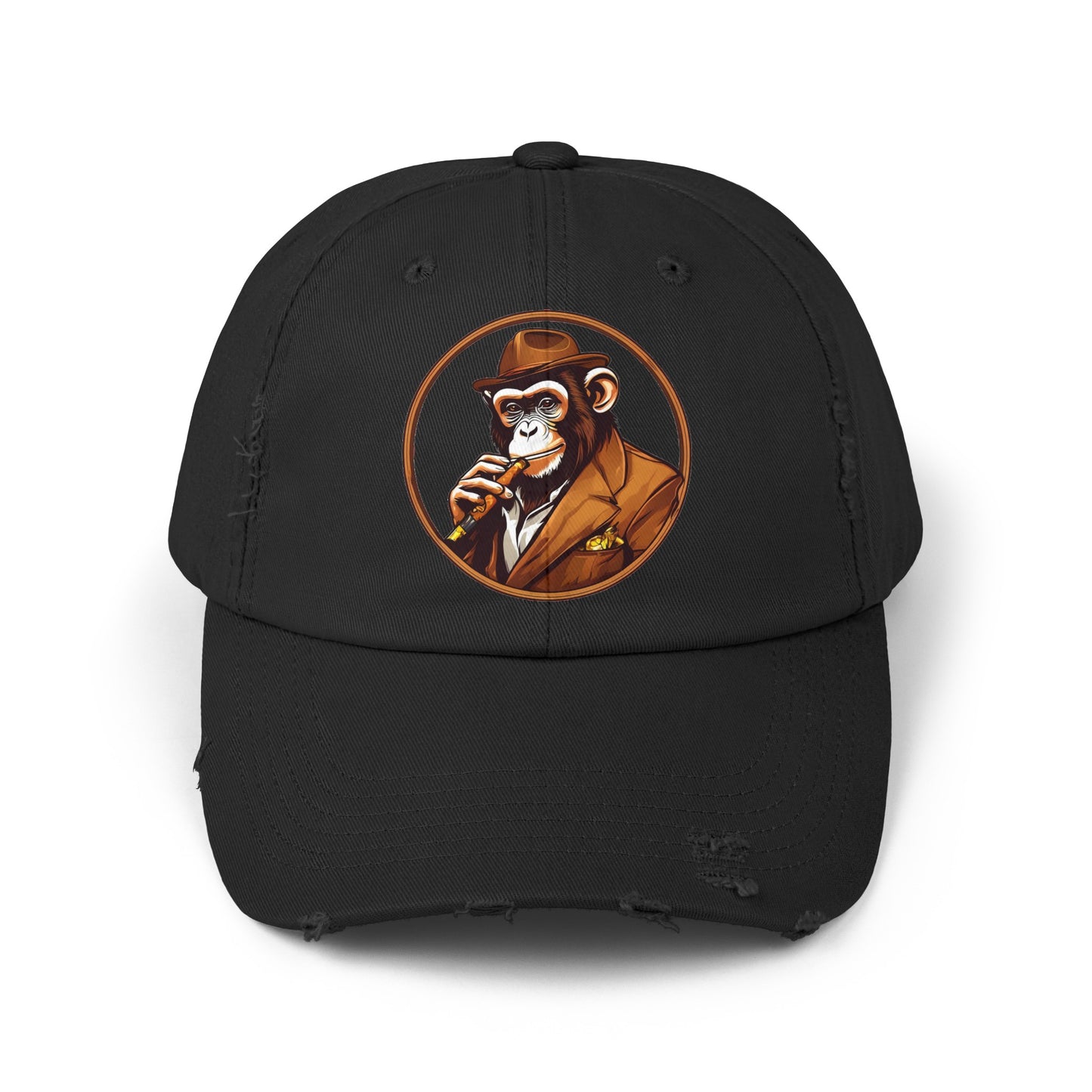 Cigar Monkey Unisex Distressed Cap