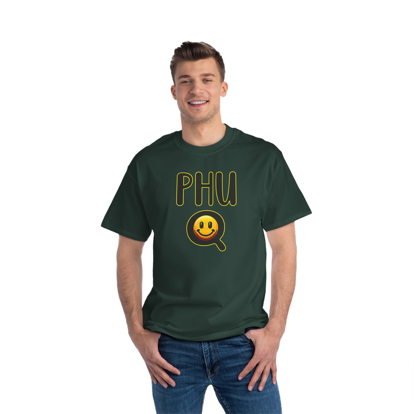 PHU Q Smiley Beefy-T® Short-Sleeve T-Shirt, Irreverent Funny Tee, Unique Graphic Shirt, Whimsical Top, Novelty Clothing