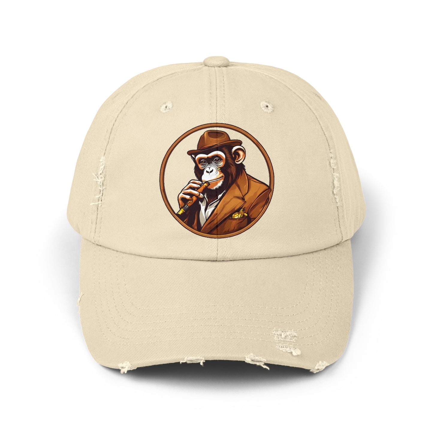 Cigar Monkey Unisex Distressed Cap