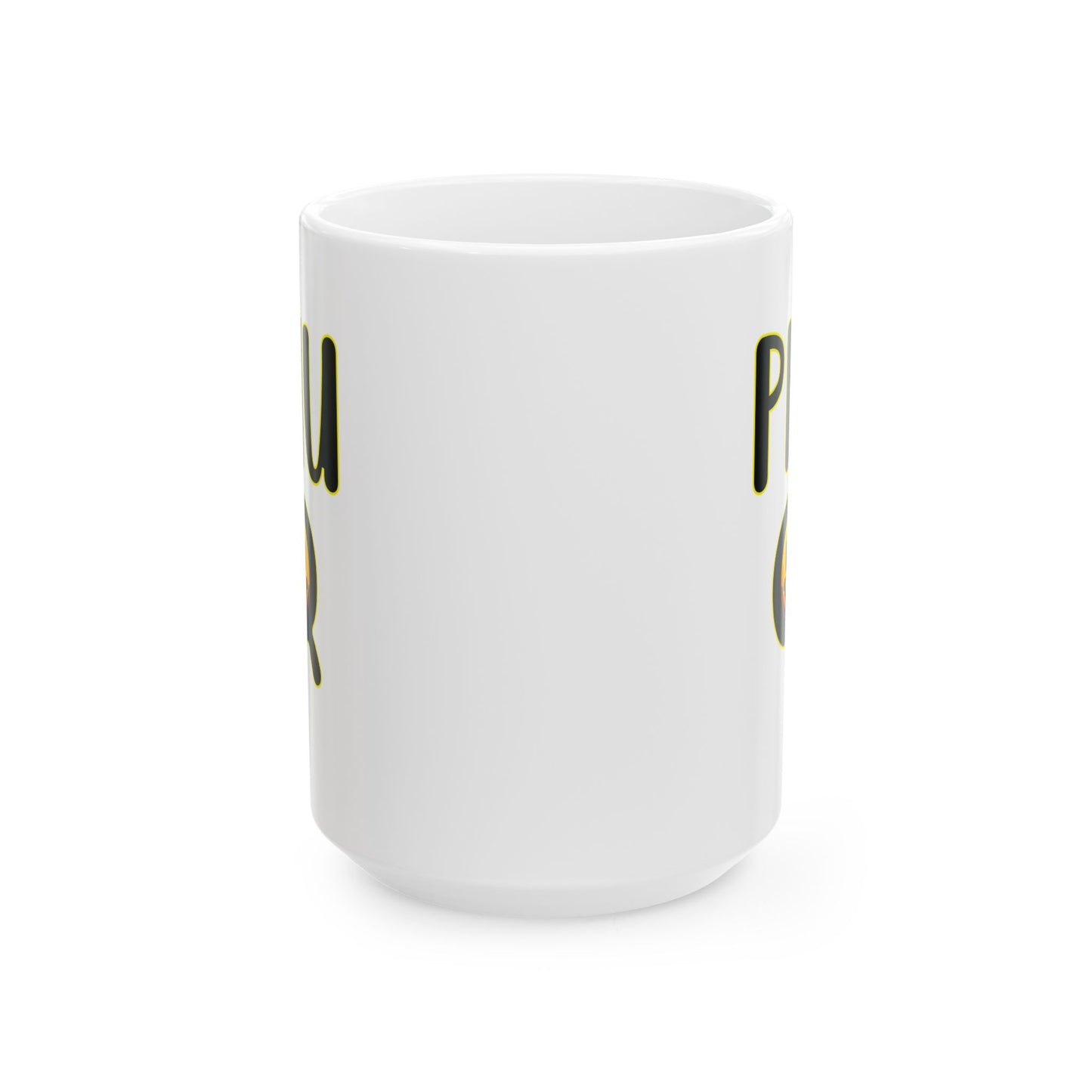 PHU Q Smiley Ceramic Mug, Funny Coffee Cup, Whimsical Drinkware, Gift for Coffee Lover, 11oz 15oz