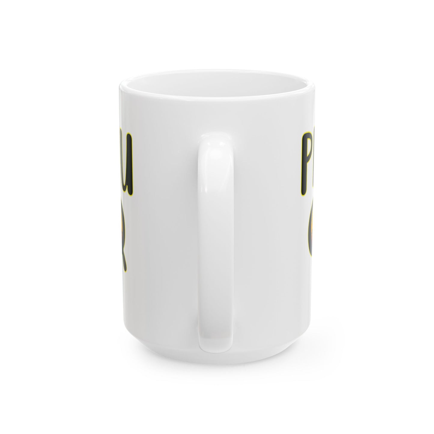 PHU Q Smiley Ceramic Mug, Funny Coffee Cup, Whimsical Drinkware, Gift for Coffee Lover, 11oz 15oz