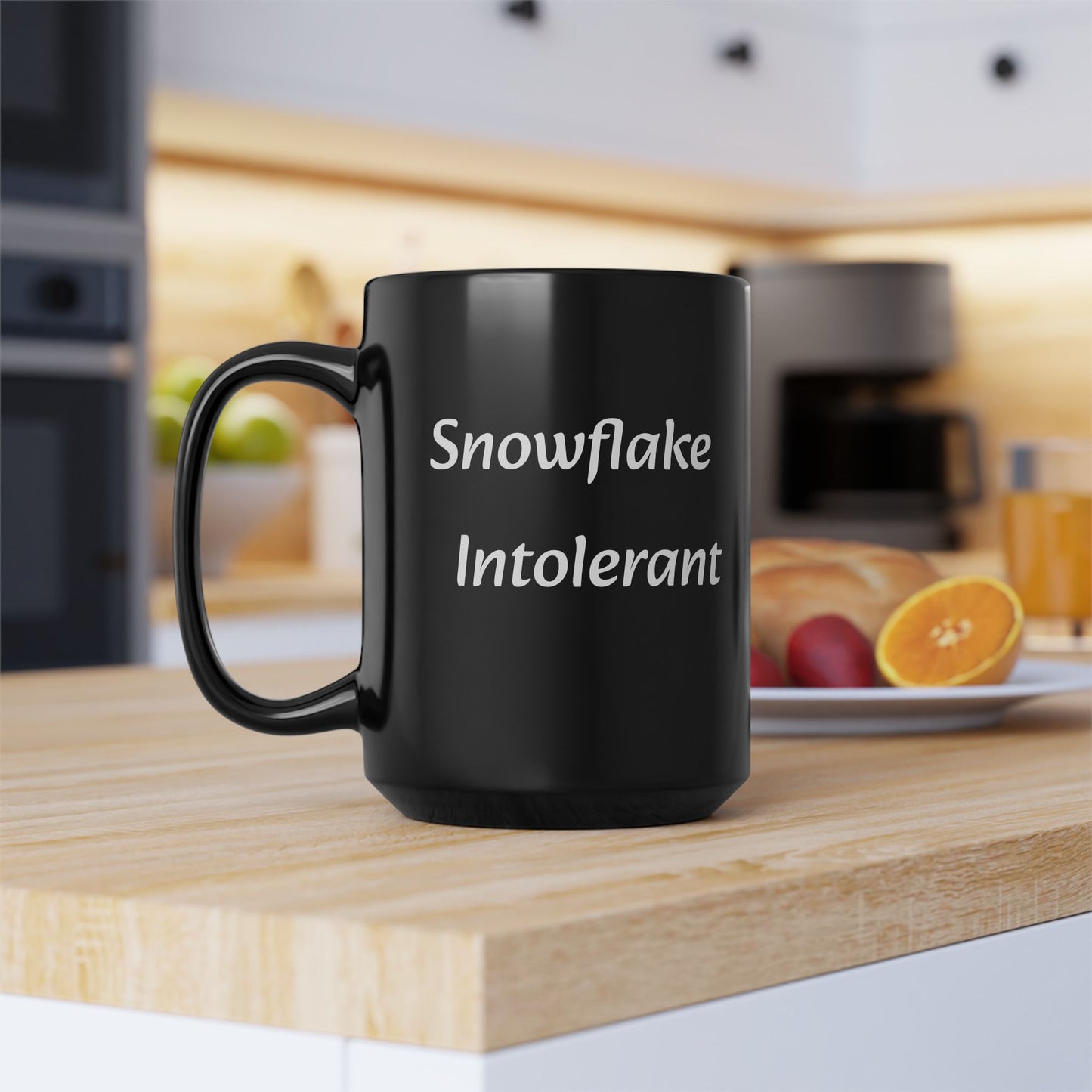 "Snowflake Intolerant" Black Ceramic Mug – 11oz & 15oz