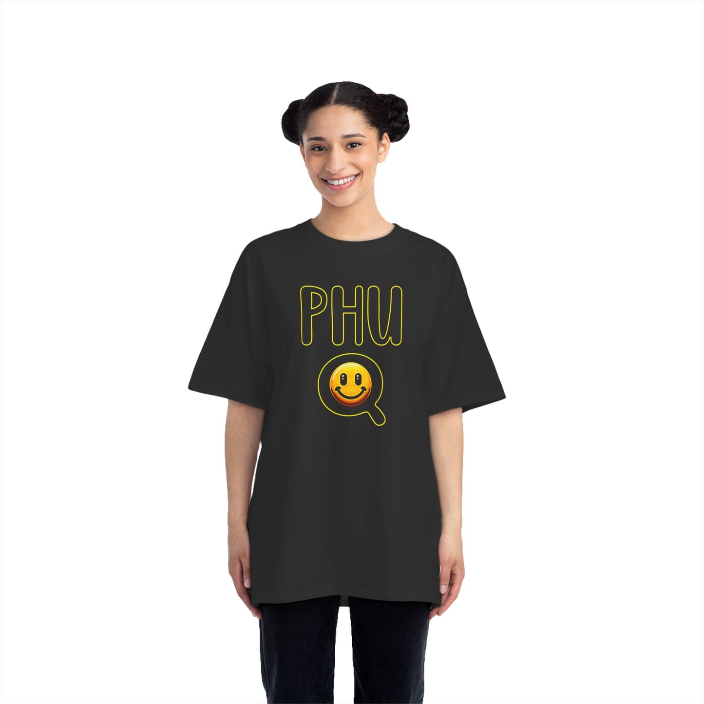 PHU Q Smiley Beefy-T® Short-Sleeve T-Shirt, Irreverent Funny Tee, Unique Graphic Shirt, Whimsical Top, Novelty Clothing