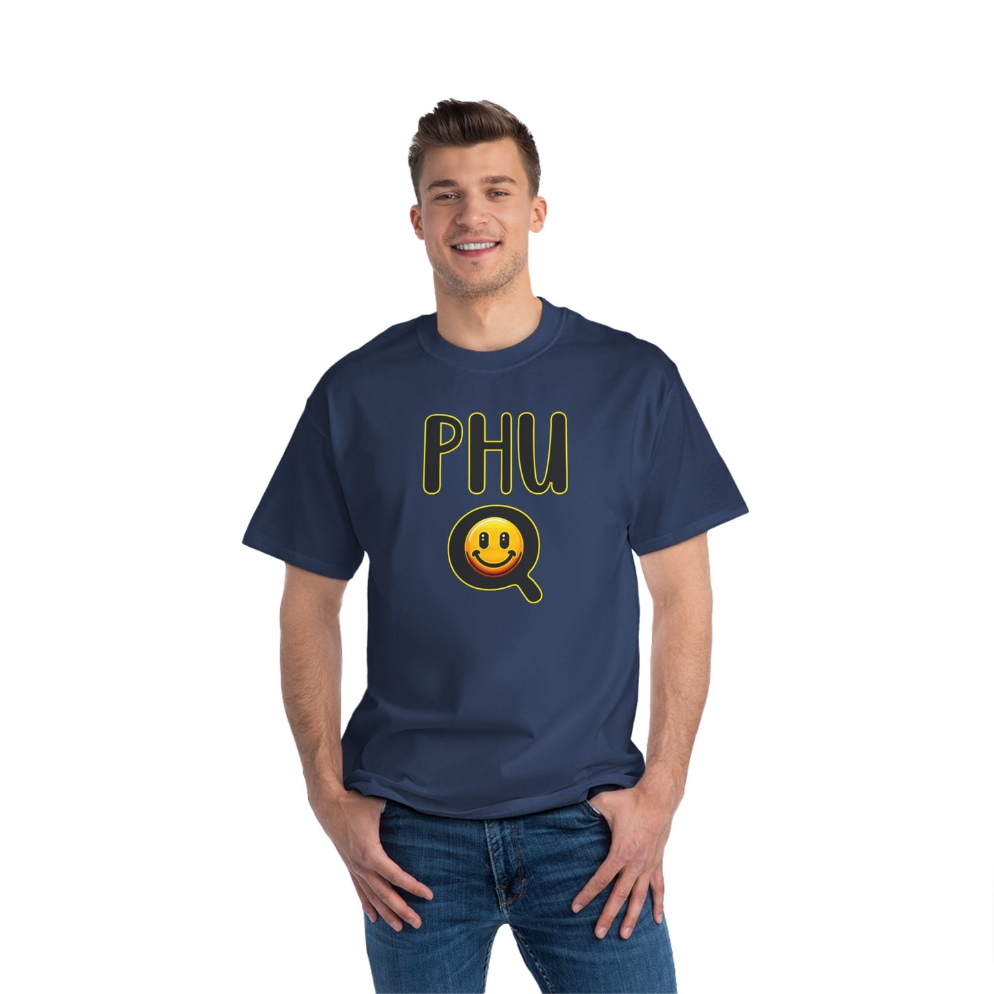 PHU Q Smiley Beefy-T® Short-Sleeve T-Shirt, Irreverent Funny Tee, Unique Graphic Shirt, Whimsical Top, Novelty Clothing