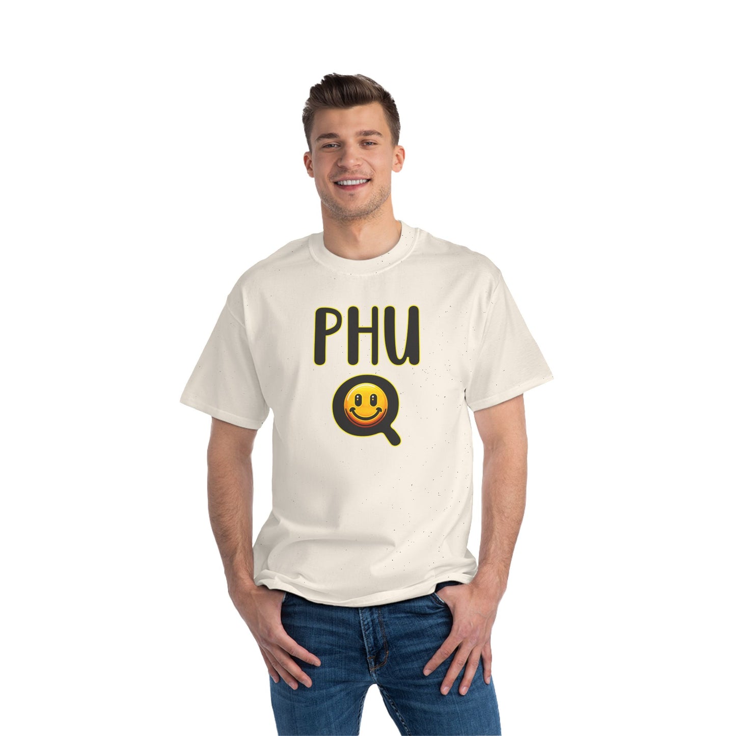 PHU Q Smiley Beefy-T® Short-Sleeve T-Shirt, Irreverent Funny Tee, Unique Graphic Shirt, Whimsical Top, Novelty Clothing