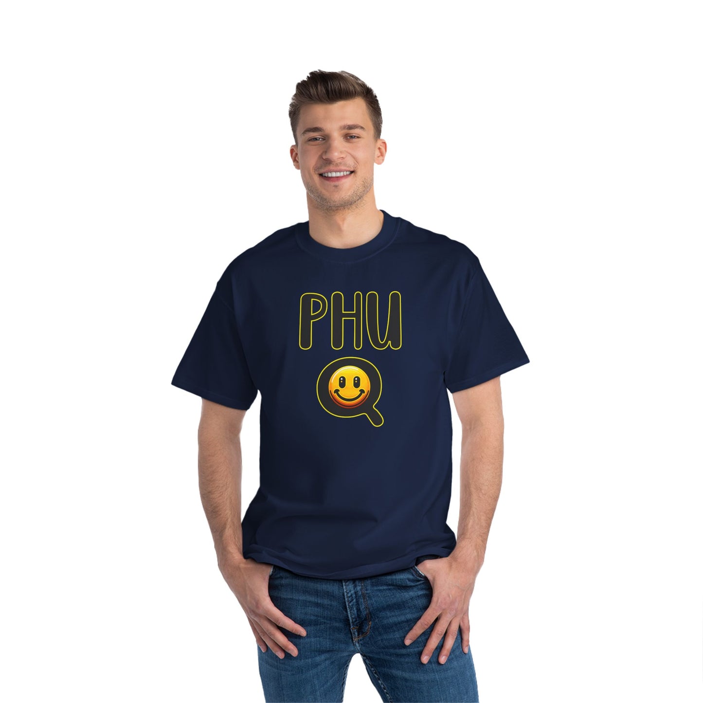 PHU Q Smiley Beefy-T® Short-Sleeve T-Shirt, Irreverent Funny Tee, Unique Graphic Shirt, Whimsical Top, Novelty Clothing