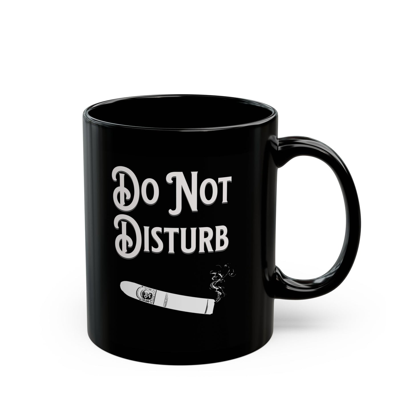 Mug, Stylish black ceramic coffee mug for cigar smokers with "Do Not Disturb" design, 11oz, 15oz - Gift for cigar lovers,