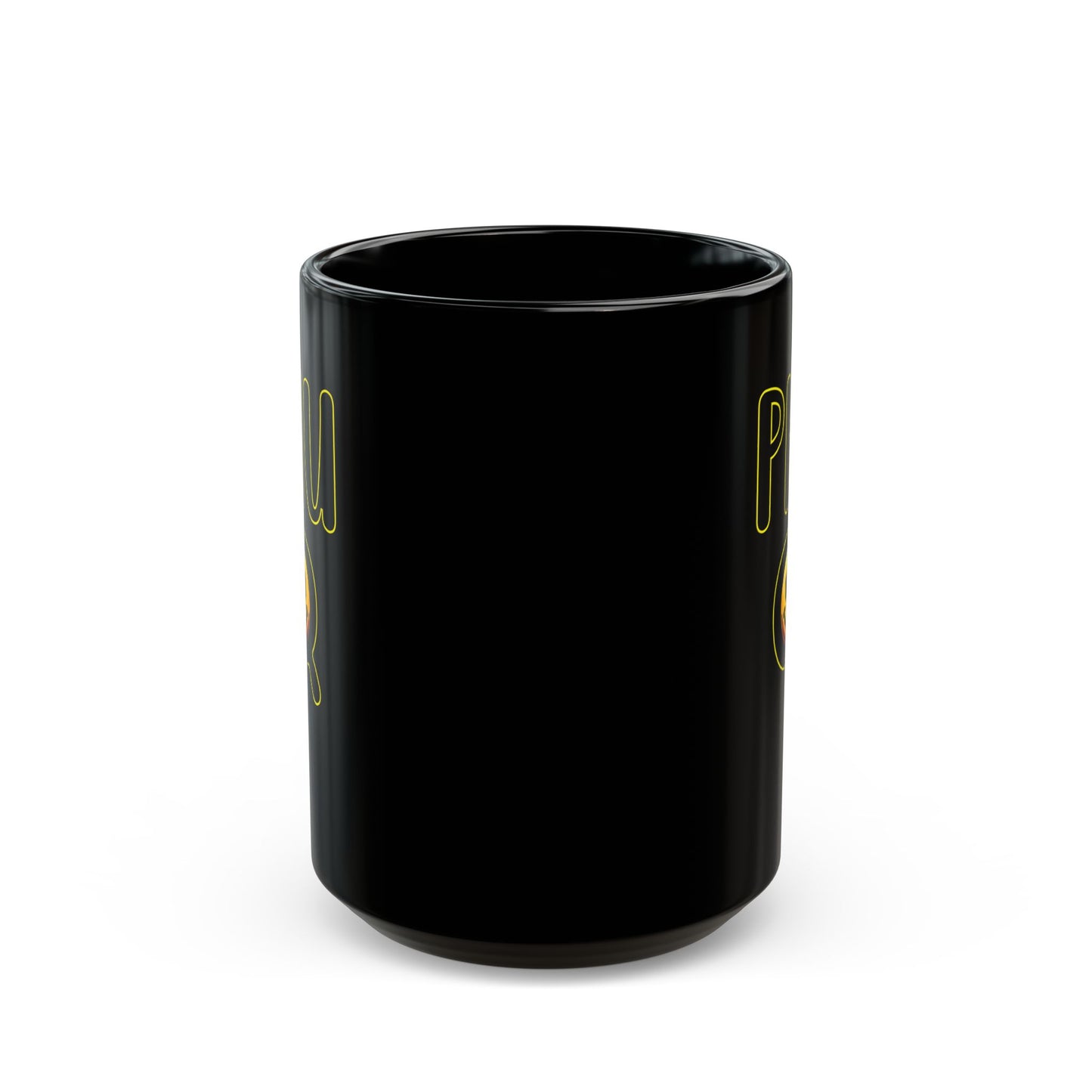 Black Mug with PHU Q Smiley Design, Irreverent and Whimsical Coffee Cup, 11oz 15oz Tea Mug, Funny Ceramic Mug, Unique Gift Idea