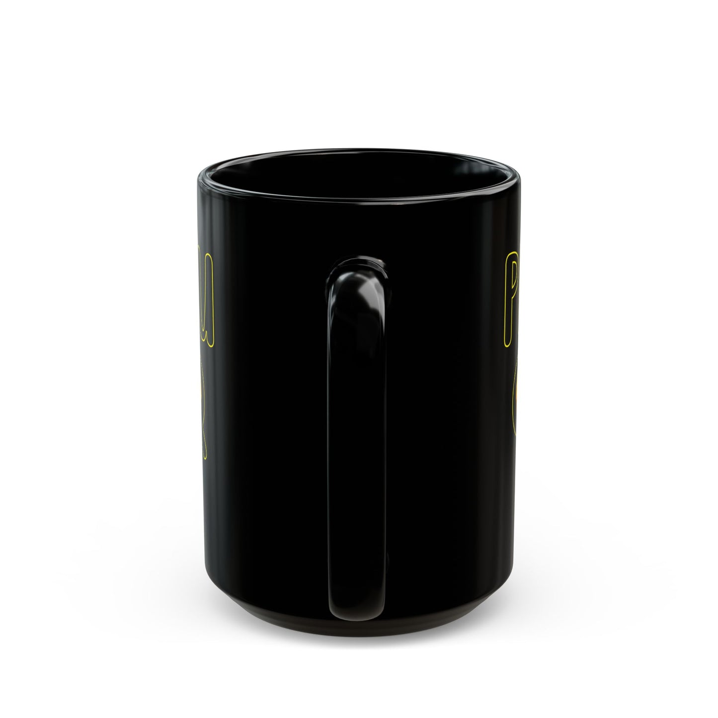 Black Mug with PHU Q Smiley Design, Irreverent and Whimsical Coffee Cup, 11oz 15oz Tea Mug, Funny Ceramic Mug, Unique Gift Idea