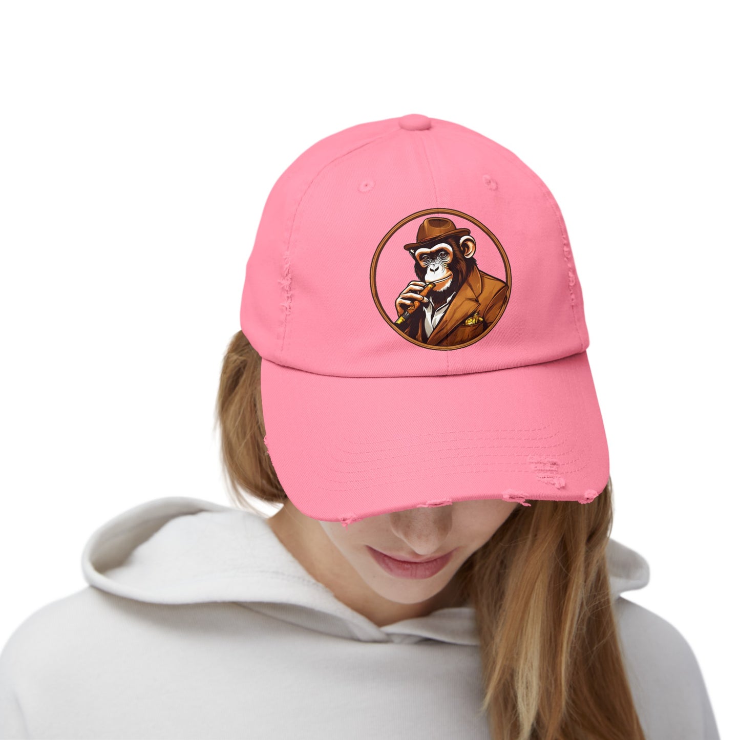 Cigar Monkey Unisex Distressed Cap