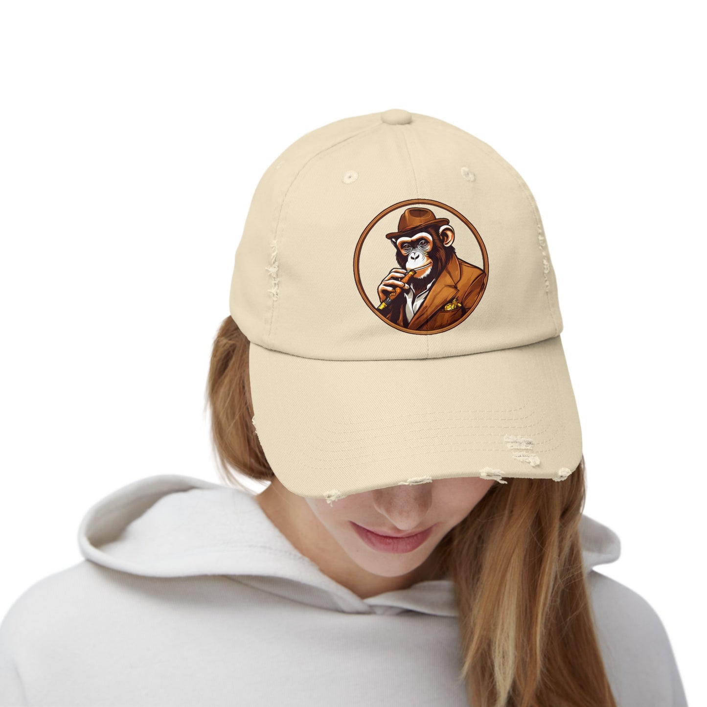 Cigar Monkey Unisex Distressed Cap