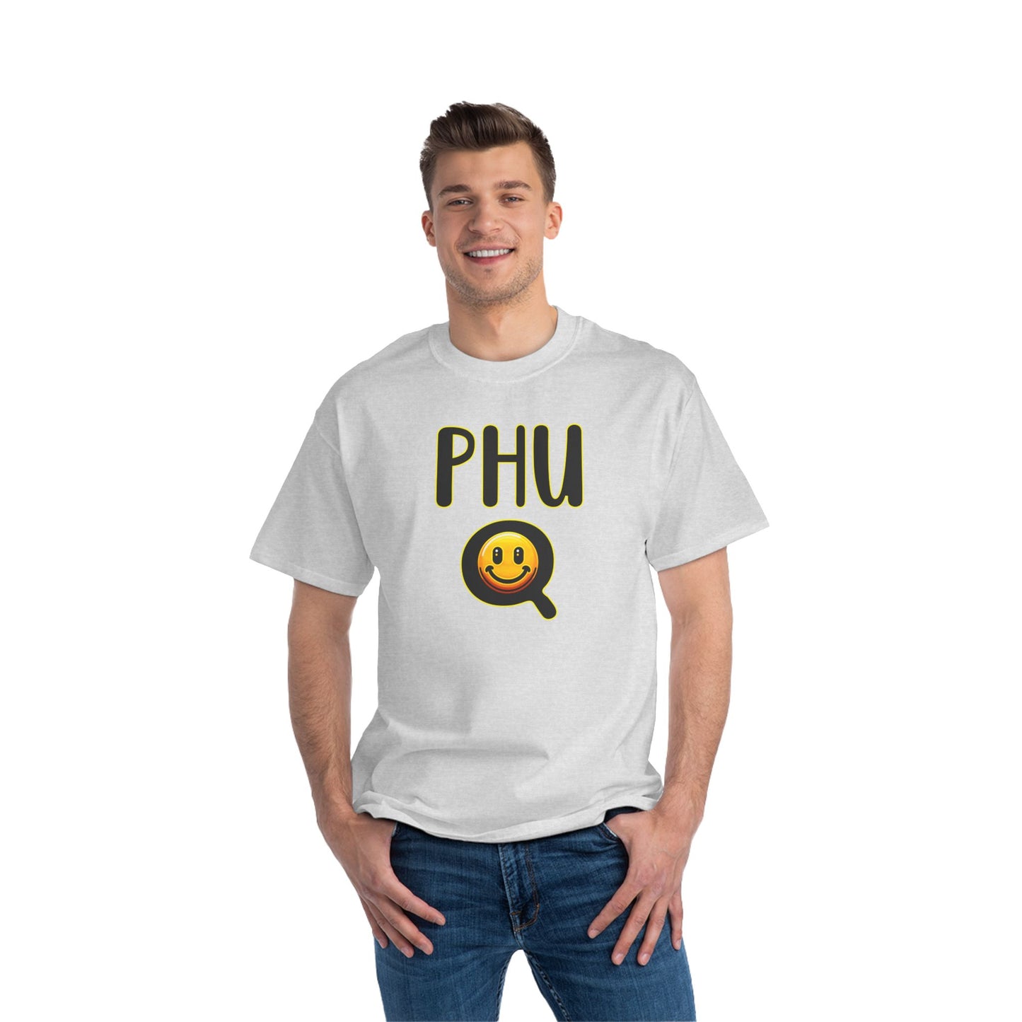 PHU Q Smiley Beefy-T® Short-Sleeve T-Shirt, Irreverent Funny Tee, Unique Graphic Shirt, Whimsical Top, Novelty Clothing