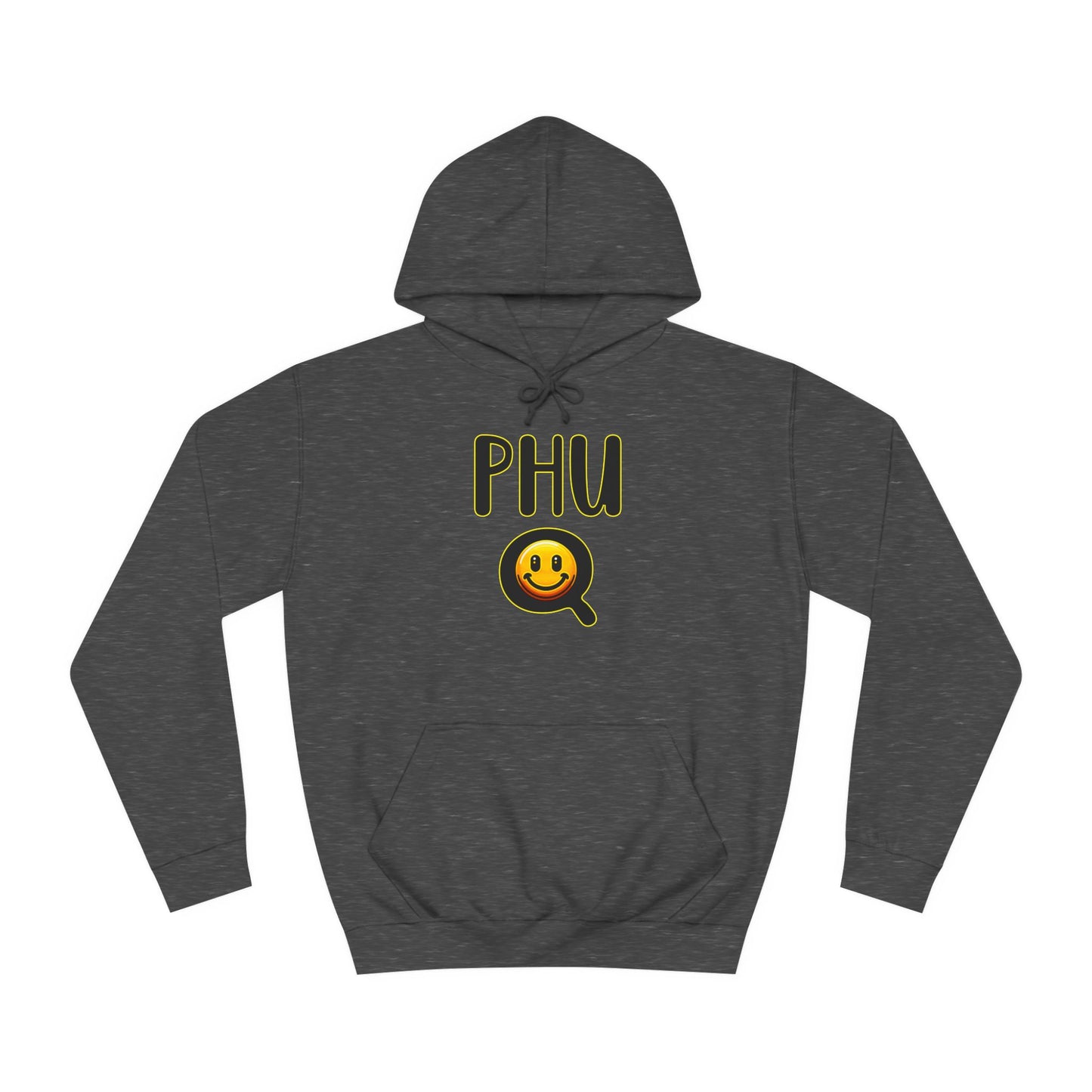 PHU Q Smiley Unisex College Hoodie, Irreverant Funny Sweatshirt, Whimsical Hooded Jacket, Humorous Pullover, Cool Hooded Sweater