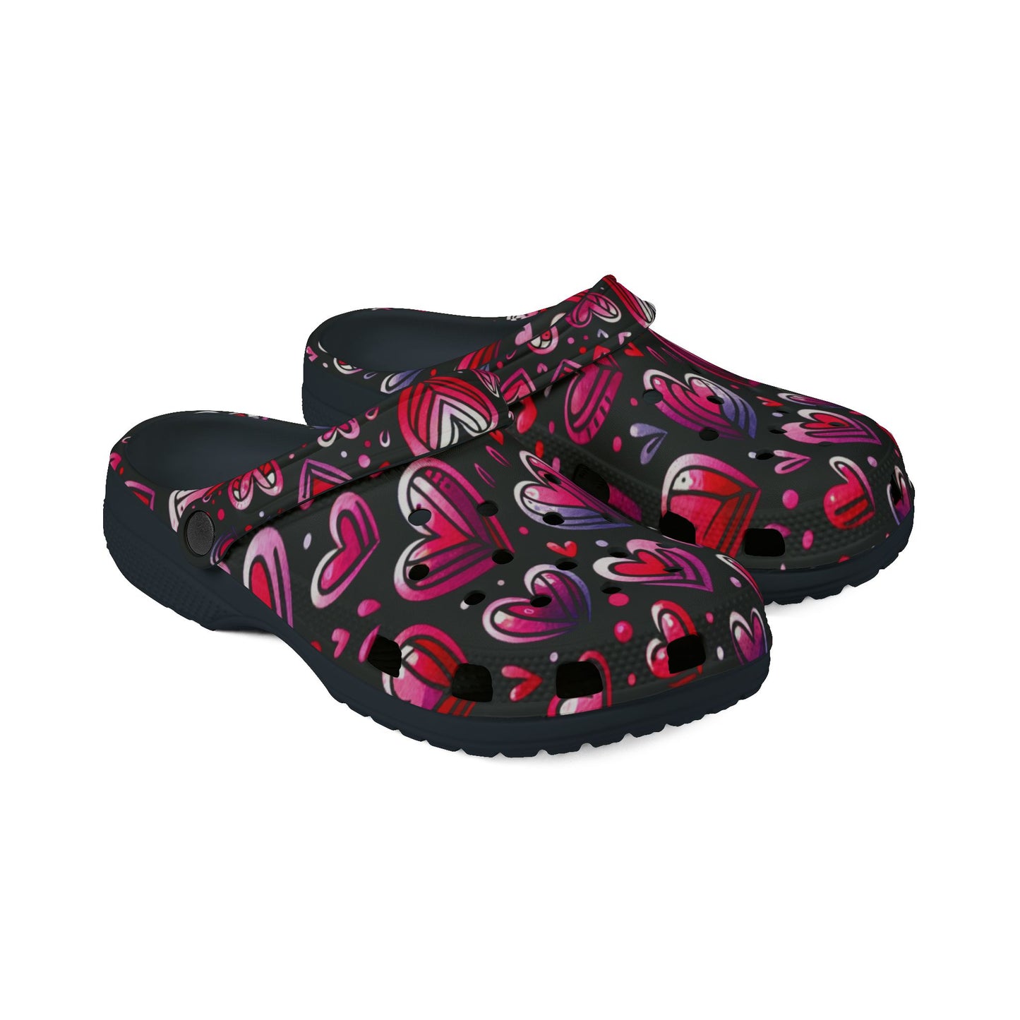 Slip-On Shoes, Pink Heart Pattern on Black Background - Cute Kicks, Heart Design Footwear, Stylish Sneakers, Casual Shoes, Comfy Flats