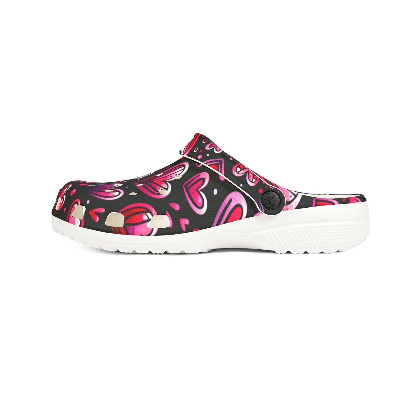 Slip-On Shoes, Pink Heart Pattern on Black Background - Cute Kicks, Heart Design Footwear, Stylish Sneakers, Casual Shoes, Comfy Flats
