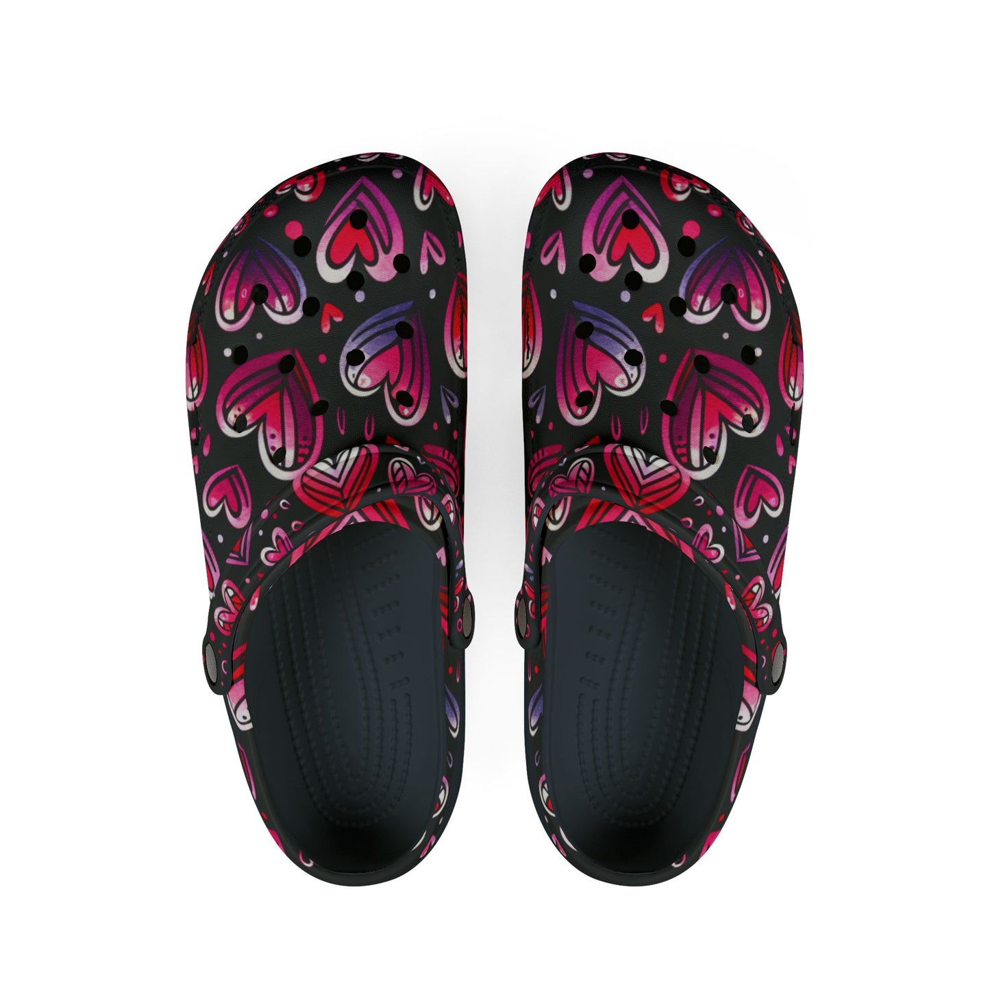 Slip-On Shoes, Pink Heart Pattern on Black Background - Cute Kicks, Heart Design Footwear, Stylish Sneakers, Casual Shoes, Comfy Flats