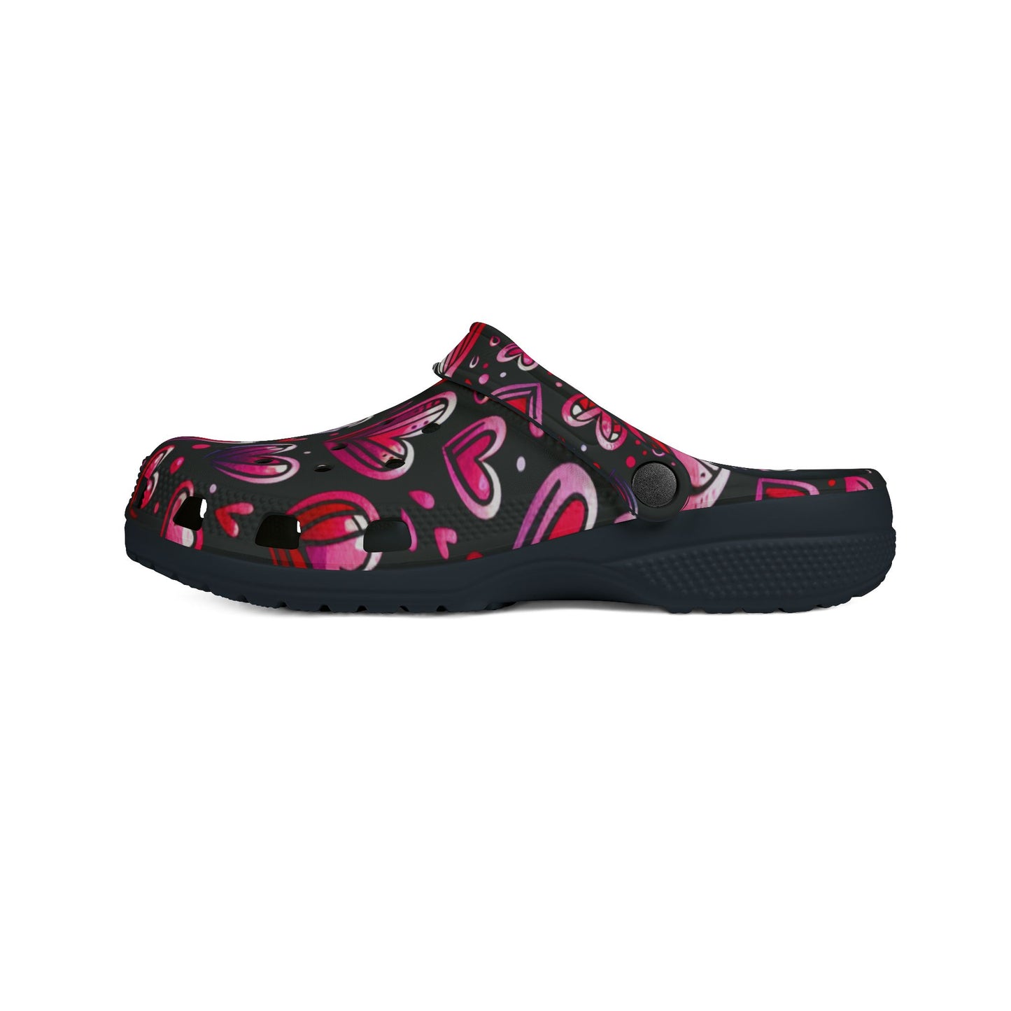 Slip-On Shoes, Pink Heart Pattern on Black Background - Cute Kicks, Heart Design Footwear, Stylish Sneakers, Casual Shoes, Comfy Flats